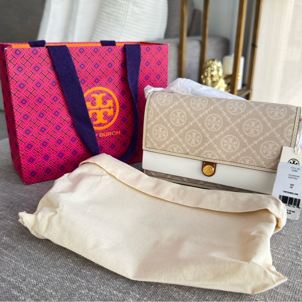 Tory Burch Beige and White Shoulder Bag